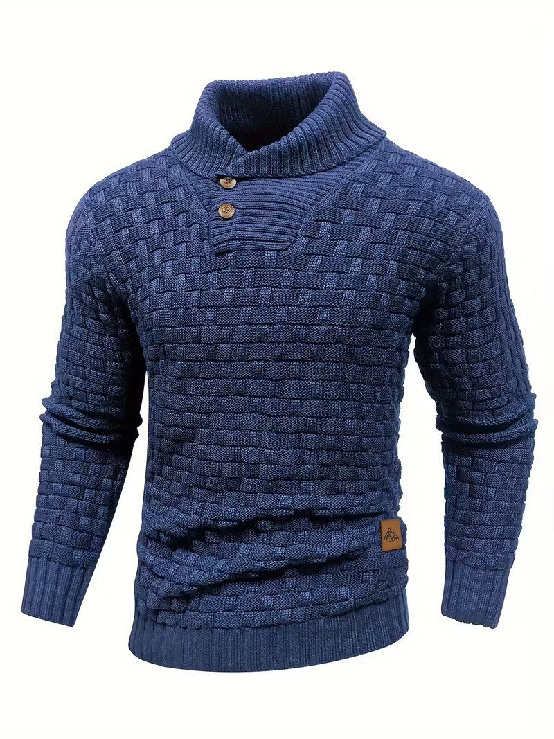 Herren Freizeit-Strickpullover im Waffelmuster – Lapel-Kragen mit Knöpfen, Bequemer und Stilvoller Sweater