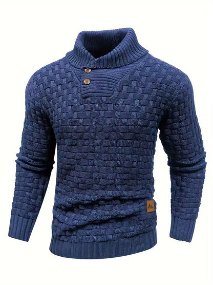 Herren Freizeit-Strickpullover im Waffelmuster – Lapel-Kragen mit Knöpfen, Bequemer und Stilvoller Sweater