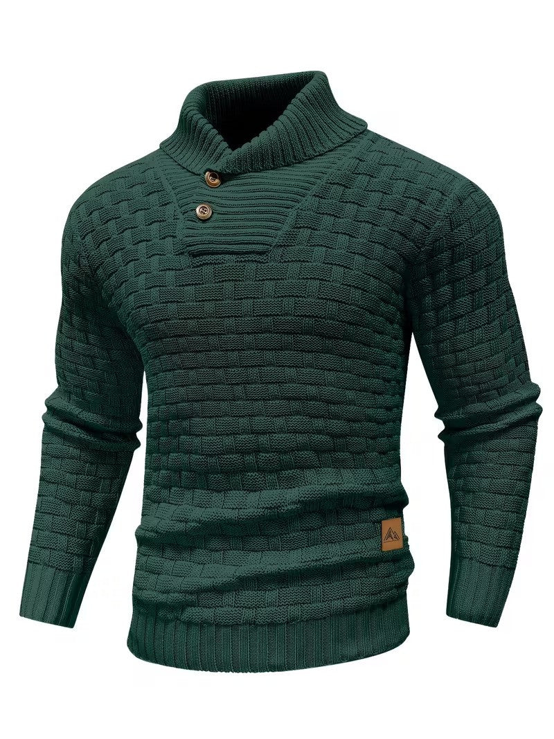 Herren Freizeit-Strickpullover im Waffelmuster – Lapel-Kragen mit Knöpfen, Bequemer und Stilvoller Sweater