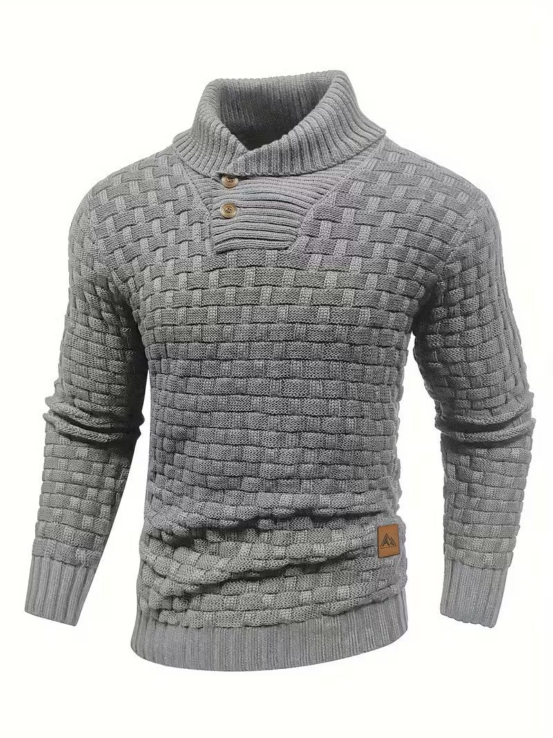 Herren Freizeit-Strickpullover im Waffelmuster – Lapel-Kragen mit Knöpfen, Bequemer und Stilvoller Sweater