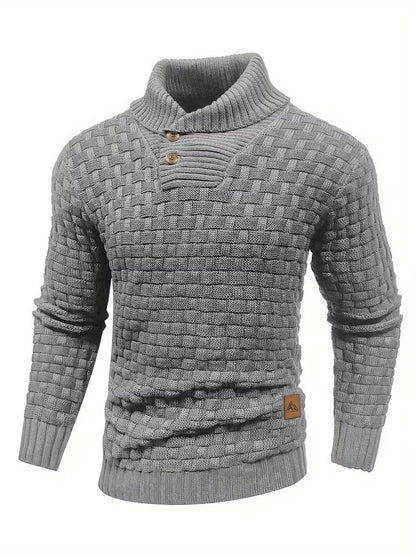 Herren Freizeit-Strickpullover im Waffelmuster – Lapel-Kragen mit Knöpfen, Bequemer und Stilvoller Sweater
