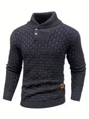 Herren Freizeit-Strickpullover im Waffelmuster – Lapel-Kragen mit Knöpfen, Bequemer und Stilvoller Sweater