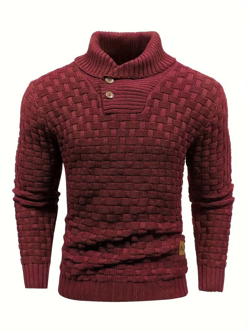 Herren Freizeit-Strickpullover im Waffelmuster – Lapel-Kragen mit Knöpfen, Bequemer und Stilvoller Sweater