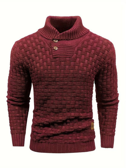 Herren Freizeit-Strickpullover im Waffelmuster – Lapel-Kragen mit Knöpfen, Bequemer und Stilvoller Sweater
