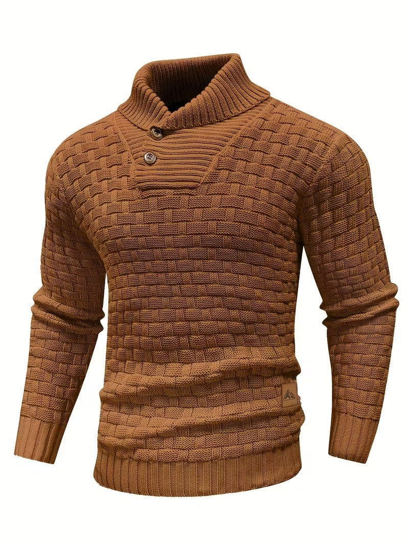 Herren Freizeit-Strickpullover im Waffelmuster – Lapel-Kragen mit Knöpfen, Bequemer und Stilvoller Sweater