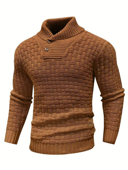 Herren Freizeit-Strickpullover im Waffelmuster – Lapel-Kragen mit Knöpfen, Bequemer und Stilvoller Sweater