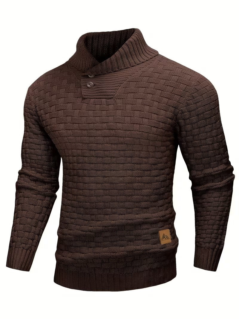 Herren Freizeit-Strickpullover im Waffelmuster – Lapel-Kragen mit Knöpfen, Bequemer und Stilvoller Sweater