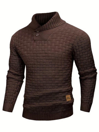 Herren Freizeit-Strickpullover im Waffelmuster – Lapel-Kragen mit Knöpfen, Bequemer und Stilvoller Sweater