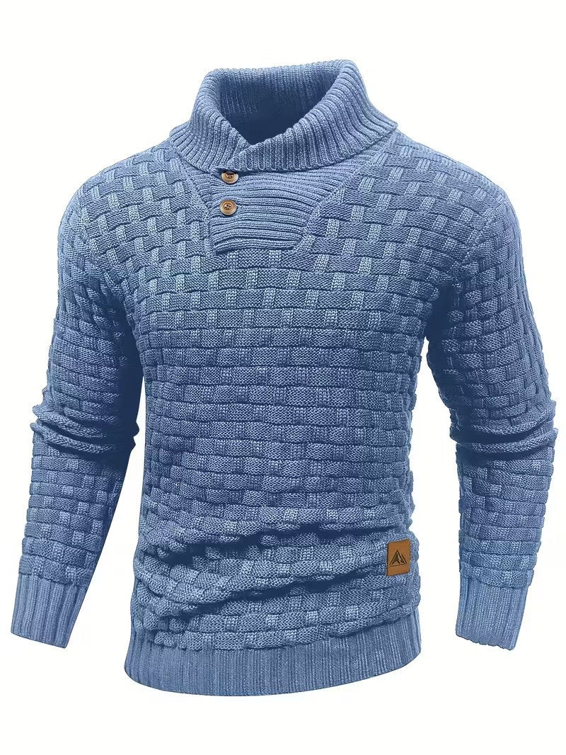 Herren Freizeit-Strickpullover im Waffelmuster – Lapel-Kragen mit Knöpfen, Bequemer und Stilvoller Sweater