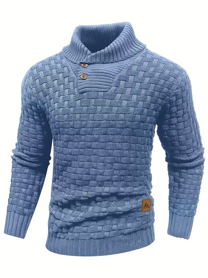 Herren Freizeit-Strickpullover im Waffelmuster – Lapel-Kragen mit Knöpfen, Bequemer und Stilvoller Sweater