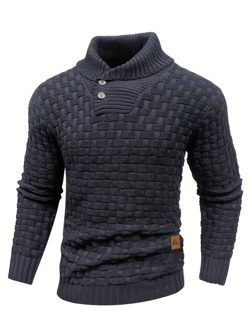 Herren Freizeit-Strickpullover im Waffelmuster – Lapel-Kragen mit Knöpfen, Bequemer und Stilvoller Sweater