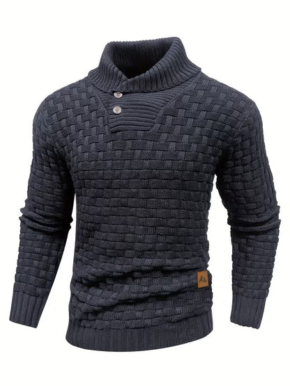 Herren Freizeit-Strickpullover im Waffelmuster – Lapel-Kragen mit Knöpfen, Bequemer und Stilvoller Sweater