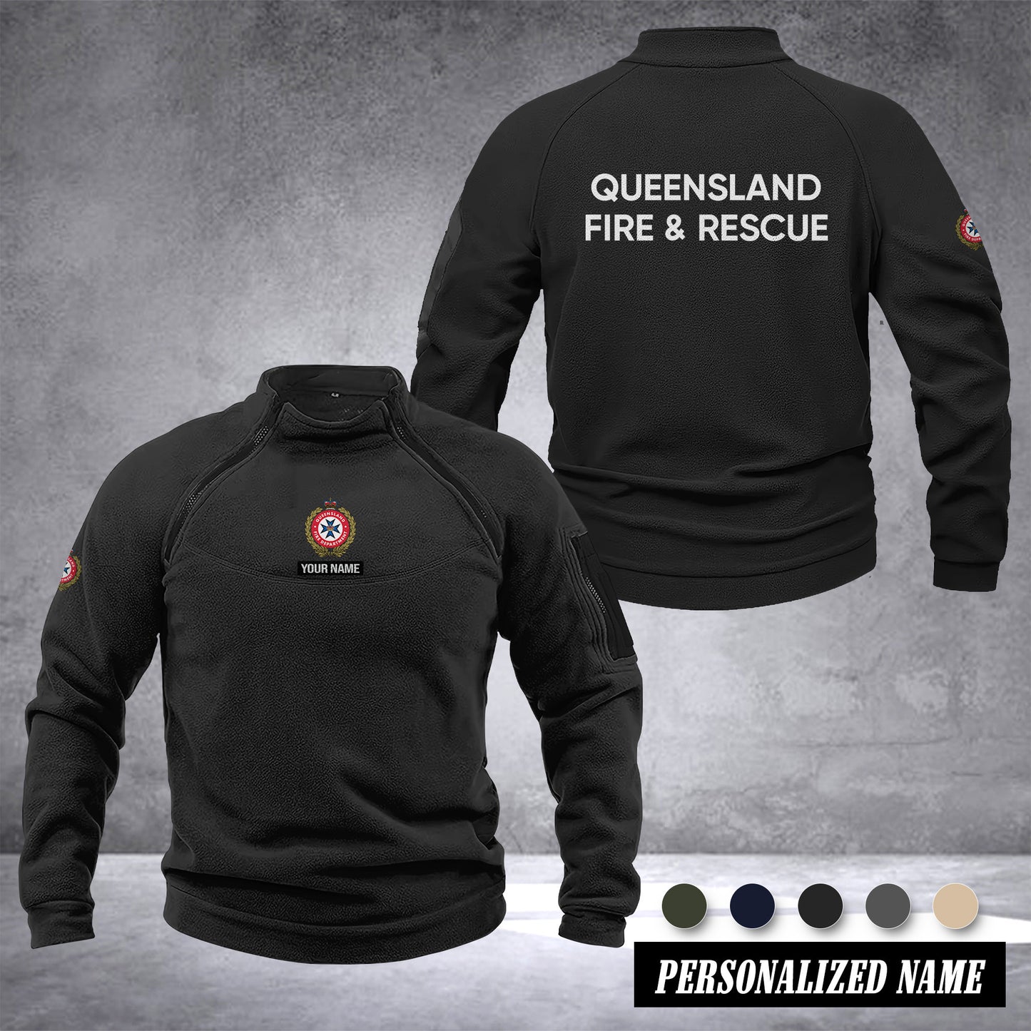 Queensland Fire And Rescue Australia Men’s Tactical Hoodie with Zip – Military Style Outdoor Fleece Pullover, Windproof, Warm & Long Sleeve