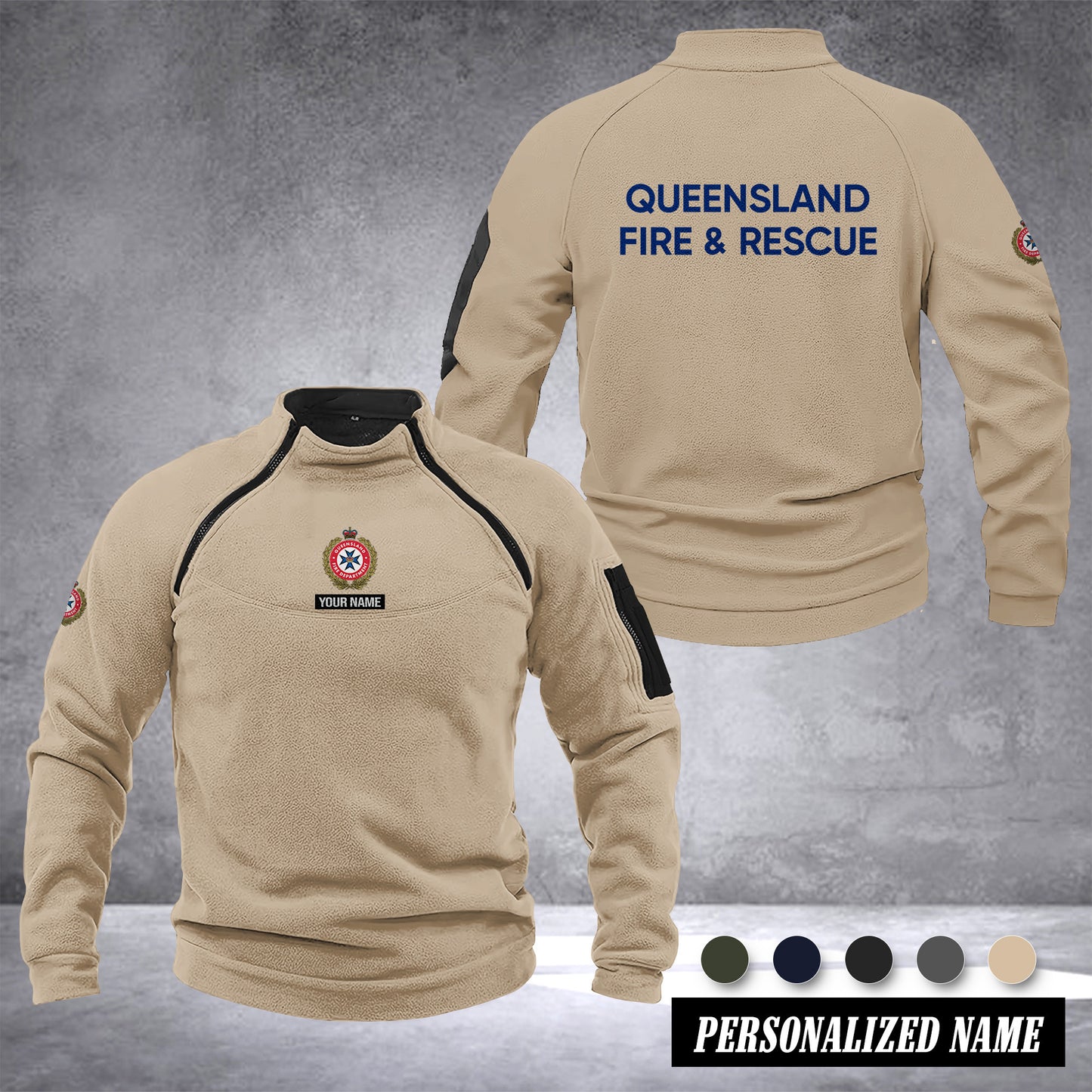 Queensland Fire And Rescue Australia Men’s Tactical Hoodie with Zip – Military Style Outdoor Fleece Pullover, Windproof, Warm & Long Sleeve