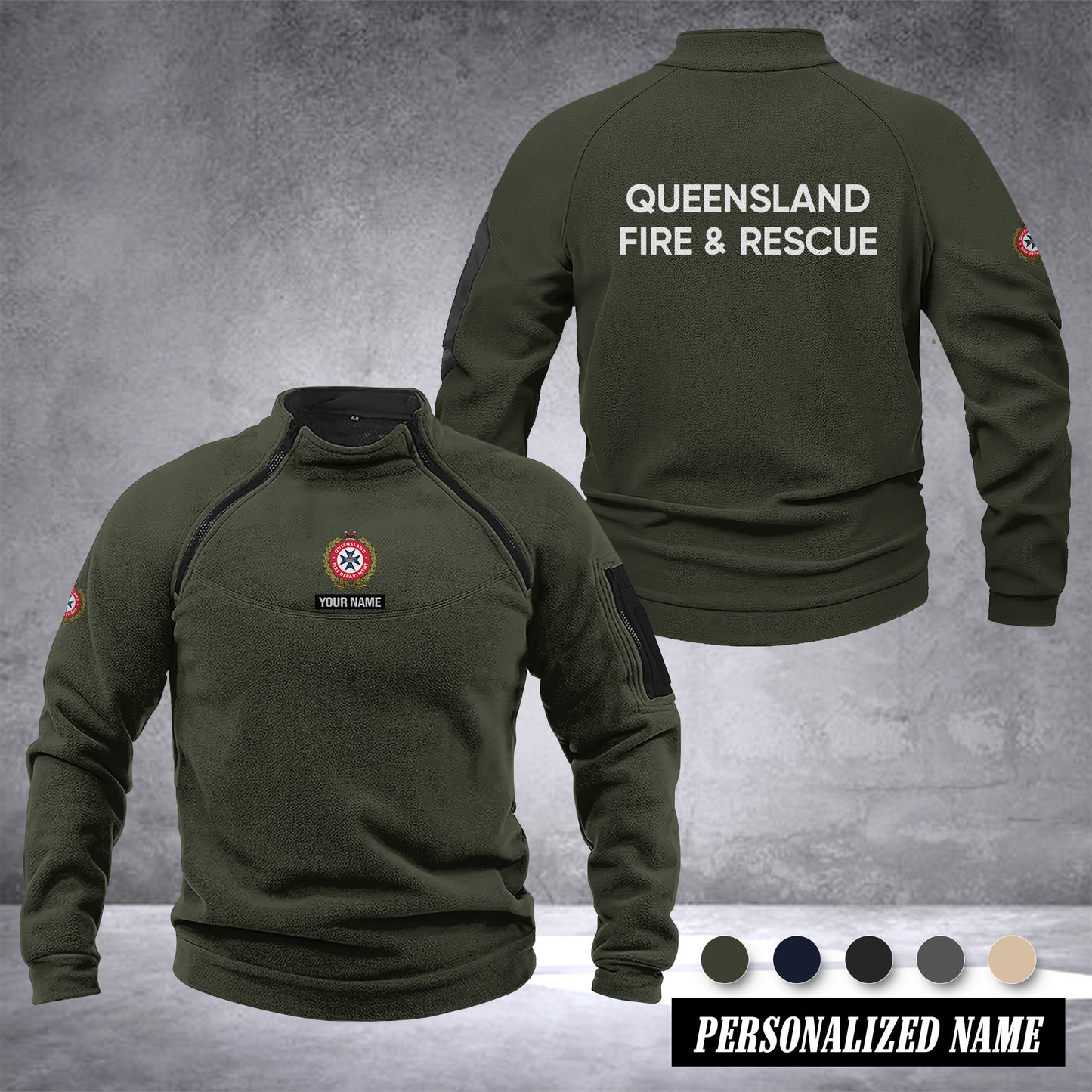 Queensland Fire And Rescue Australia Men’s Tactical Hoodie with Zip – Military Style Outdoor Fleece Pullover, Windproof, Warm & Long Sleeve