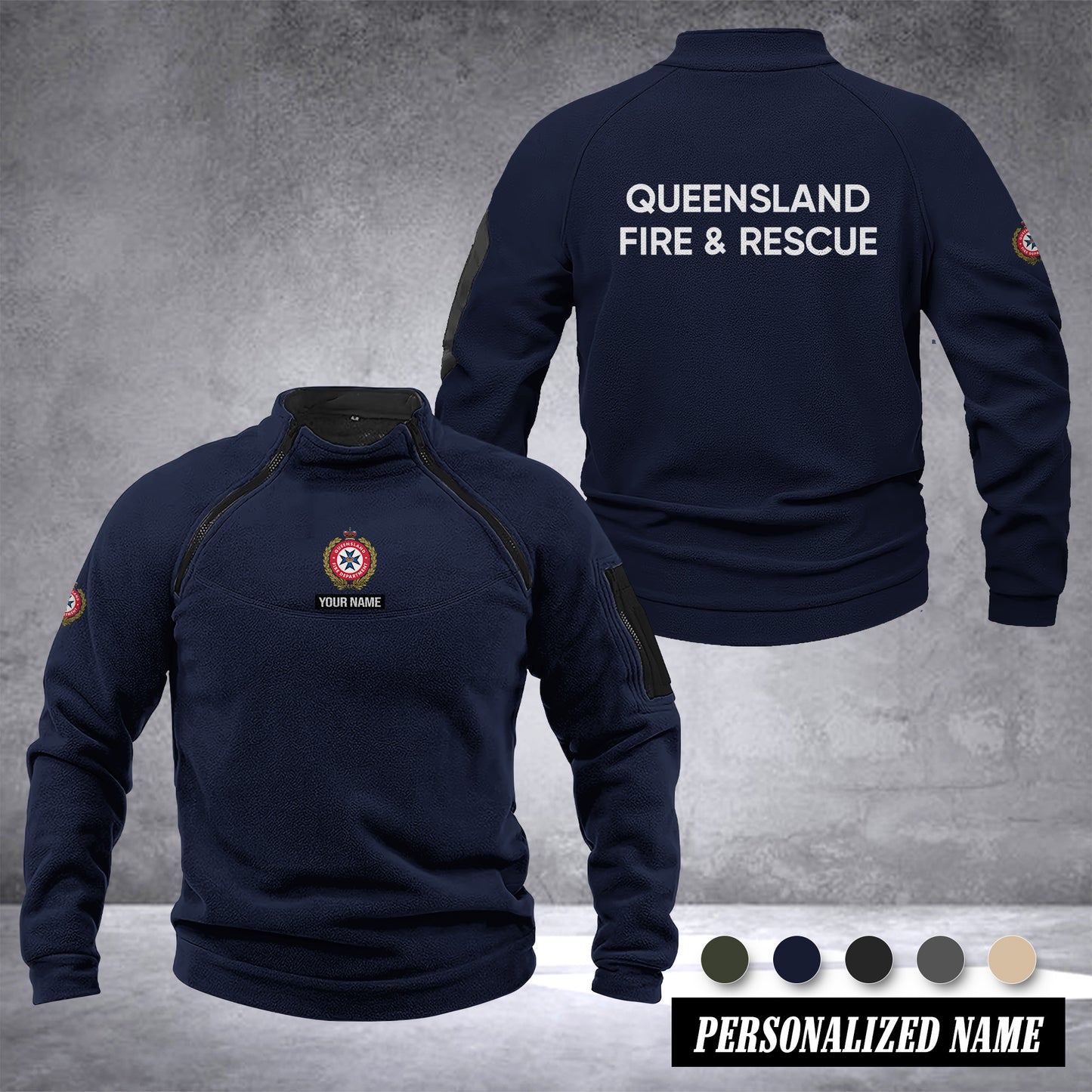 Queensland Fire And Rescue Australia Men’s Tactical Hoodie with Zip – Military Style Outdoor Fleece Pullover, Windproof, Warm & Long Sleeve
