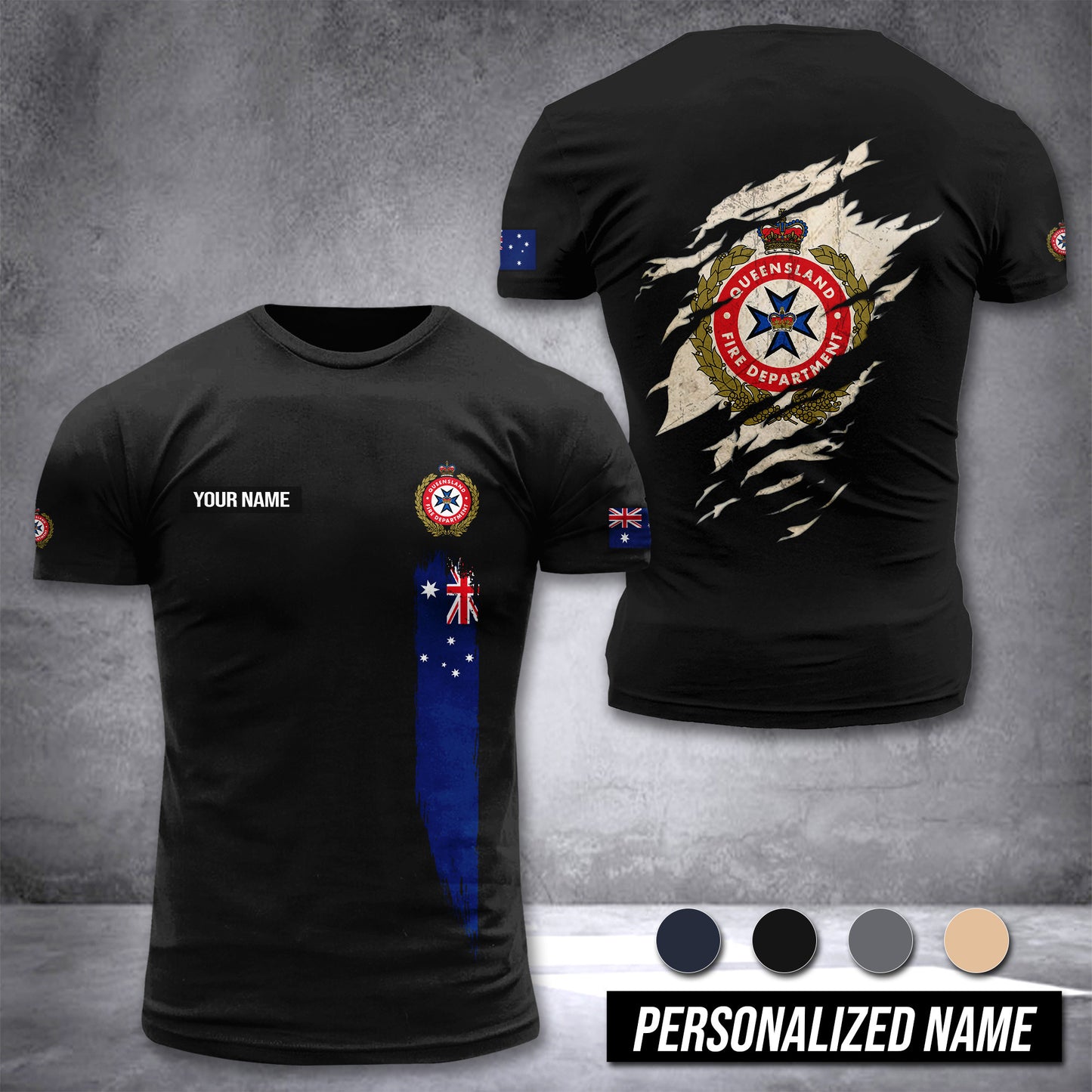 Queensland Fire And Rescue Australian customize T-shirt back