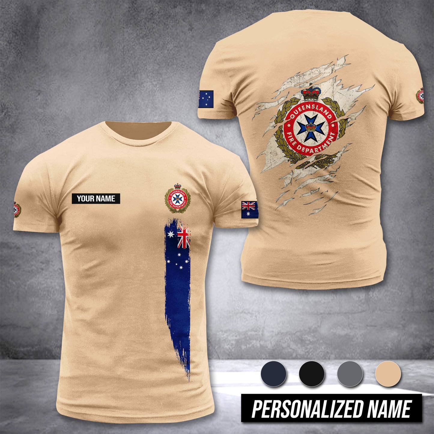 Queensland Fire And Rescue Australian customize T-shirt back