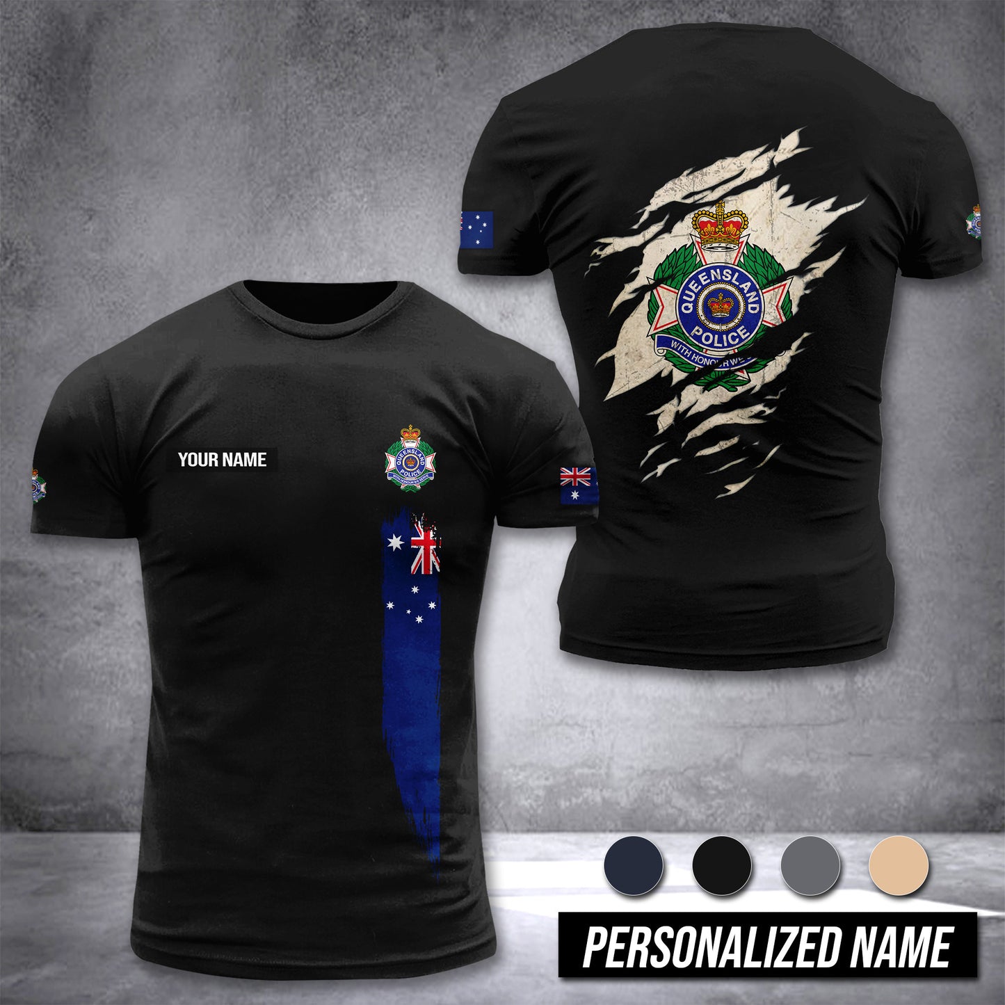 Queensland Police Service Australian customize T-shirt back