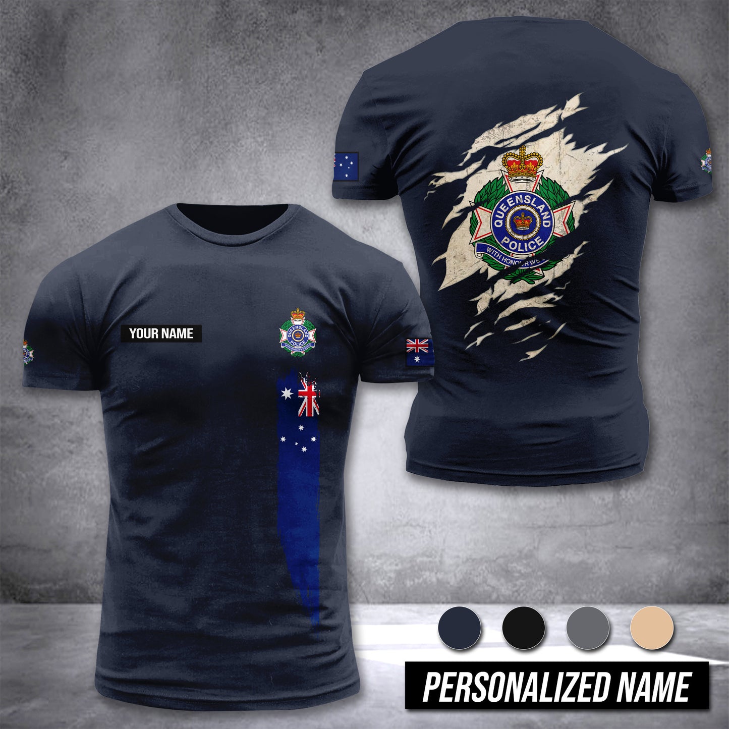Queensland Police Service Australian customize T-shirt back