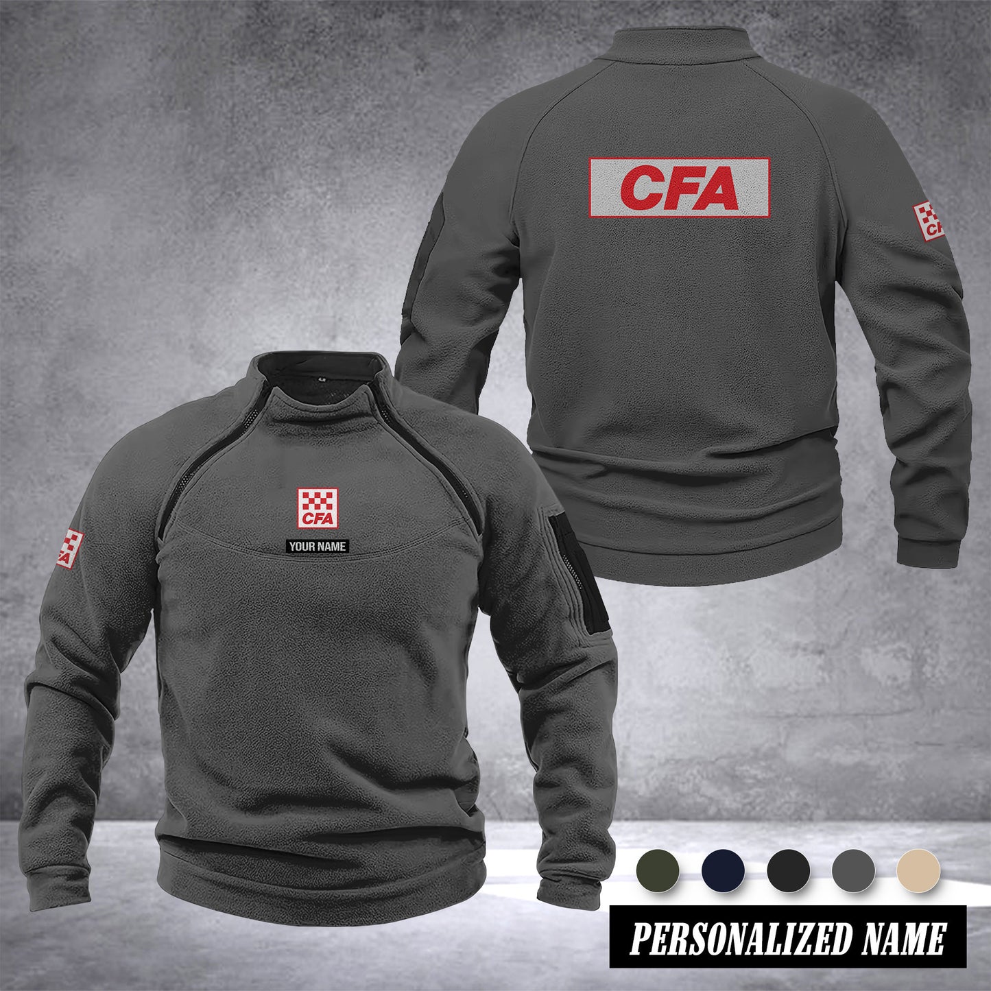 Country Fire Authority Australia Men’s Tactical Hoodie with Zip – Military Style Outdoor Fleece Pullover, Windproof, Warm & Long Sleeve
