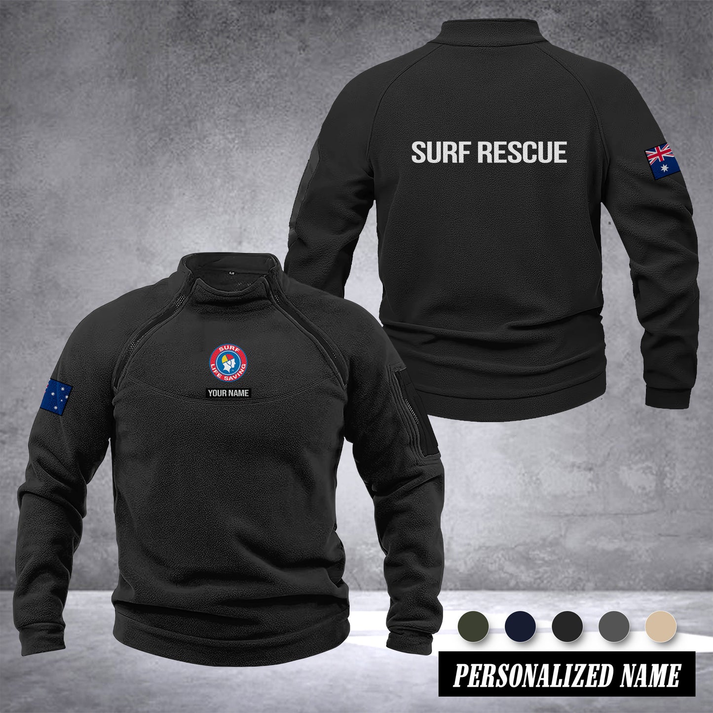 Surf Rescue Australia Men’s Tactical Hoodie with Zip – Military Style Outdoor Fleece Pullover, Windproof, Warm & Long Sleeve