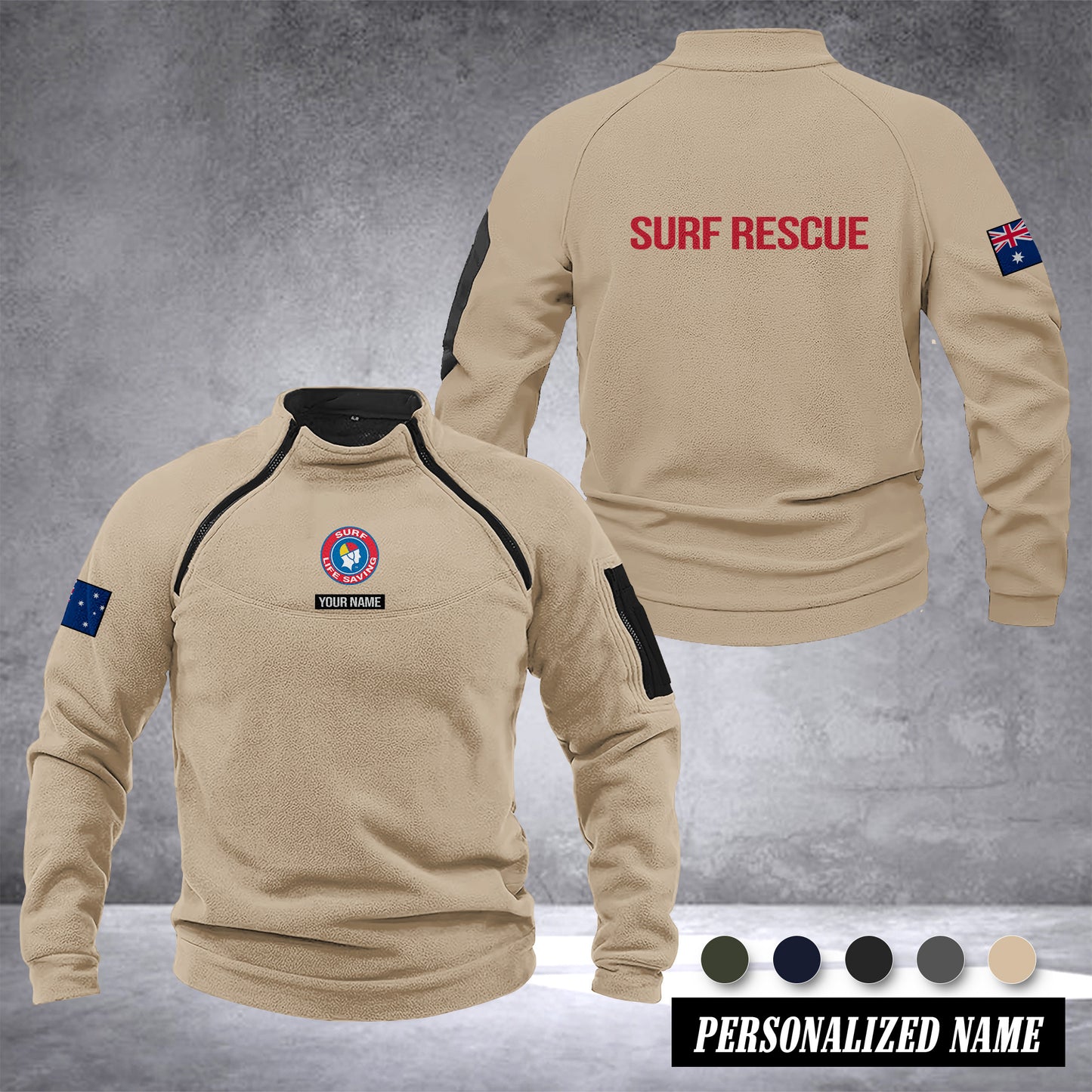 Surf Rescue Australia Men’s Tactical Hoodie with Zip – Military Style Outdoor Fleece Pullover, Windproof, Warm & Long Sleeve