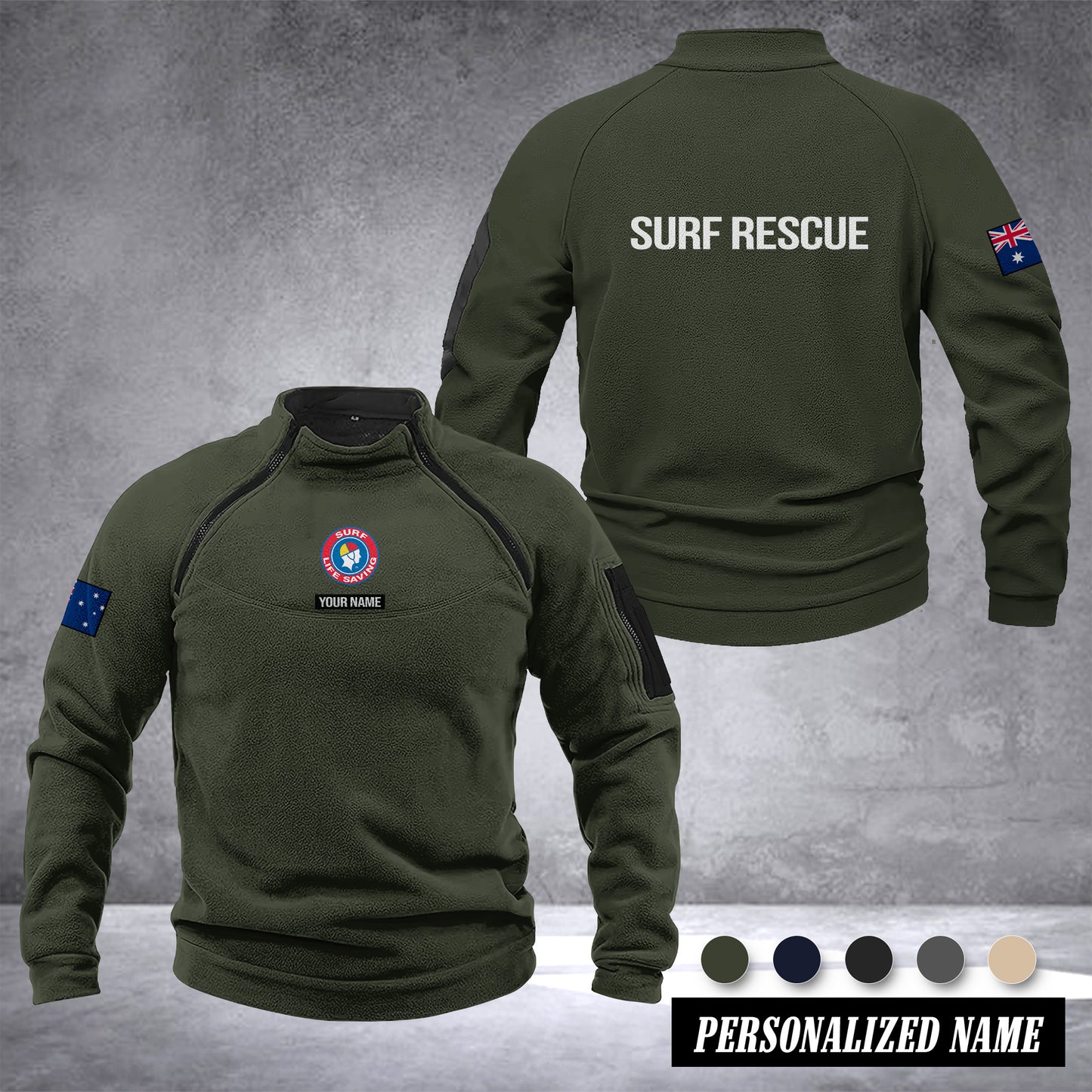 Surf Rescue Australia Men’s Tactical Hoodie with Zip – Military Style Outdoor Fleece Pullover, Windproof, Warm & Long Sleeve