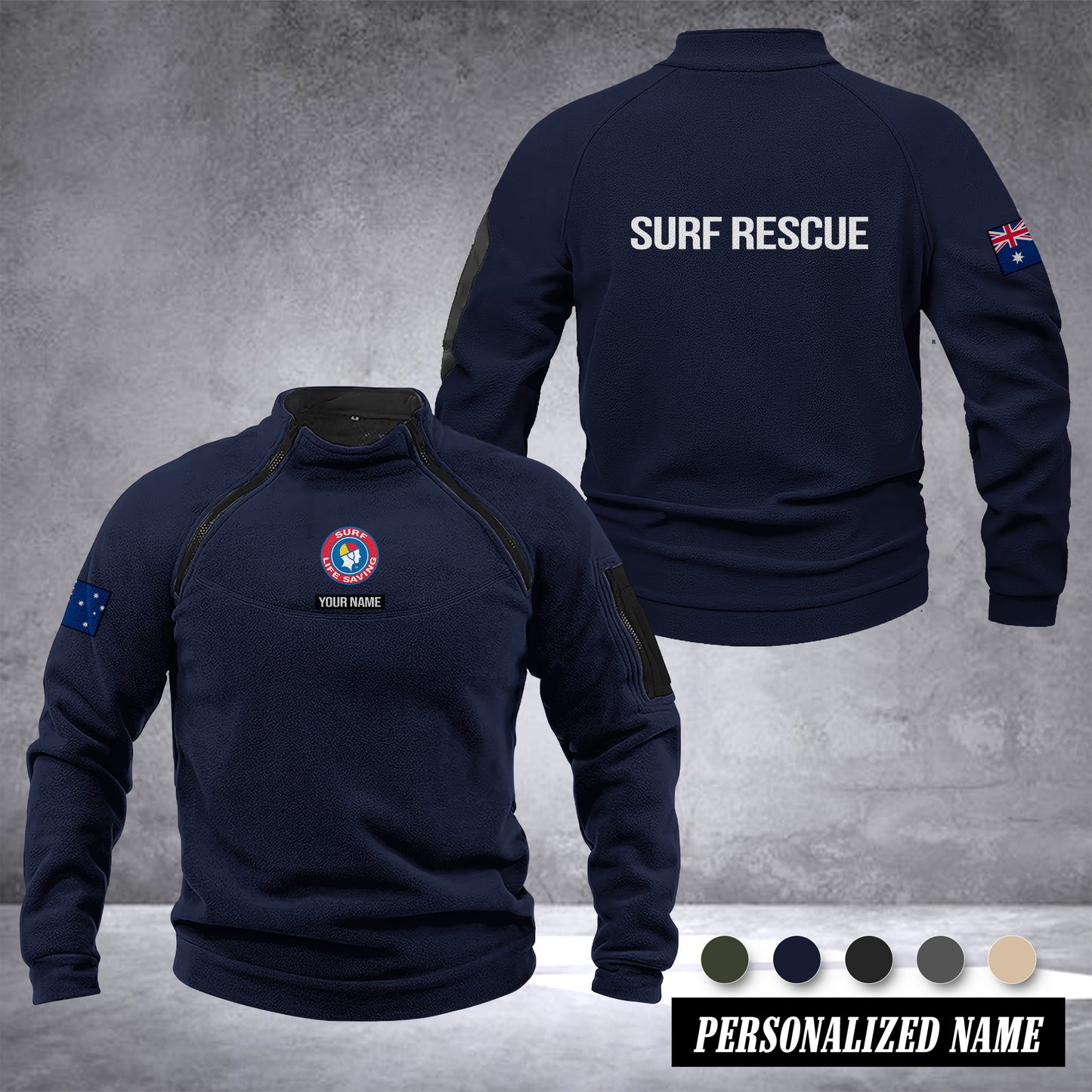 Surf Rescue Australia Men’s Tactical Hoodie with Zip – Military Style Outdoor Fleece Pullover, Windproof, Warm & Long Sleeve