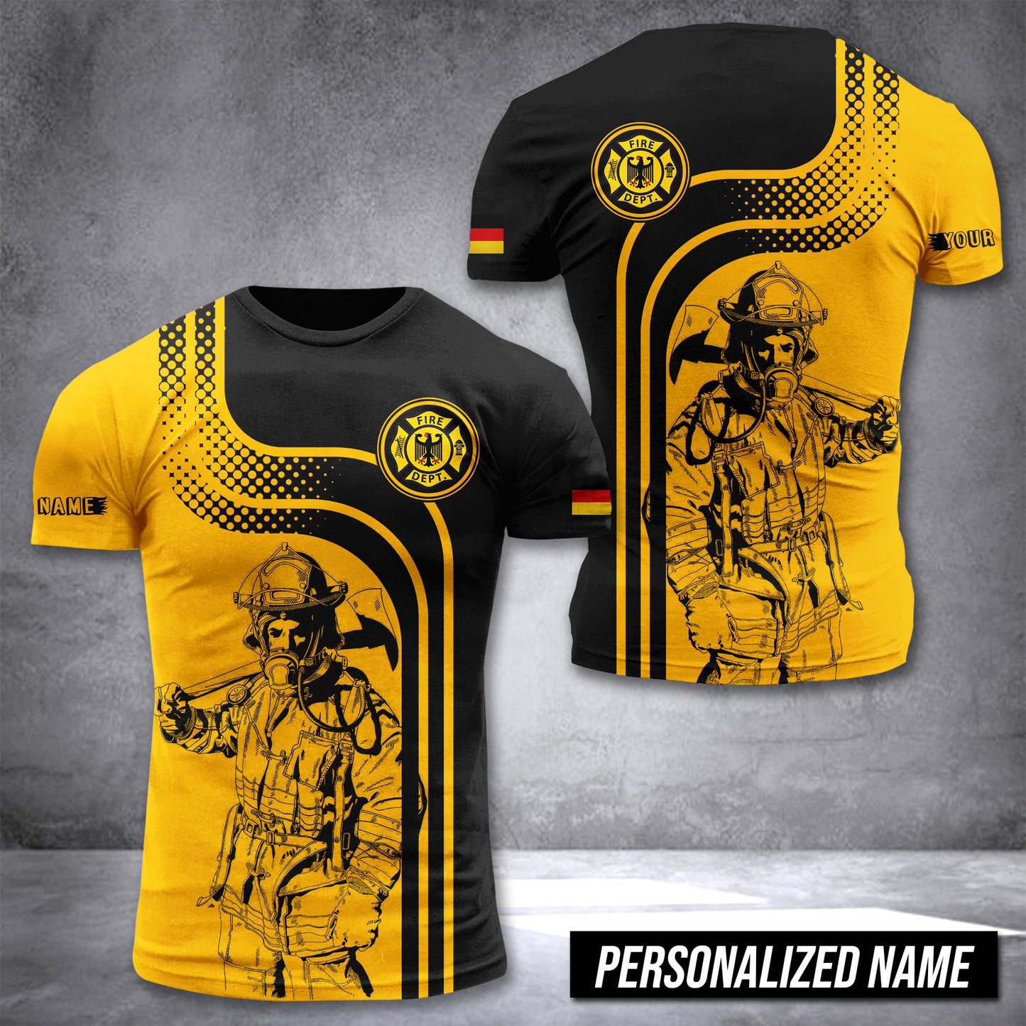 Firefighter Germany customize T-shirt 3d gold