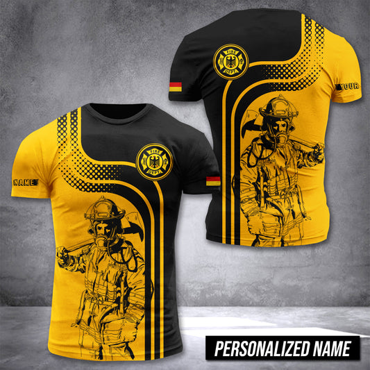 Firefighter Germany customize T-shirt 3d gold