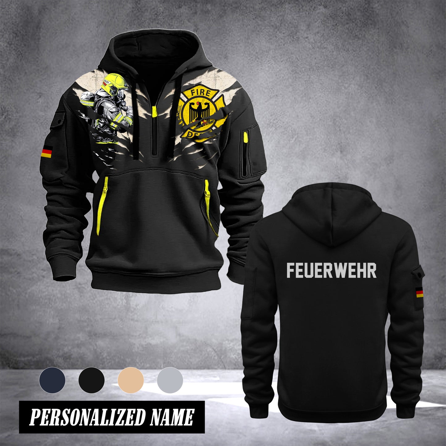 Firefighter Germany customize Hoodie Half Zipper DBZ