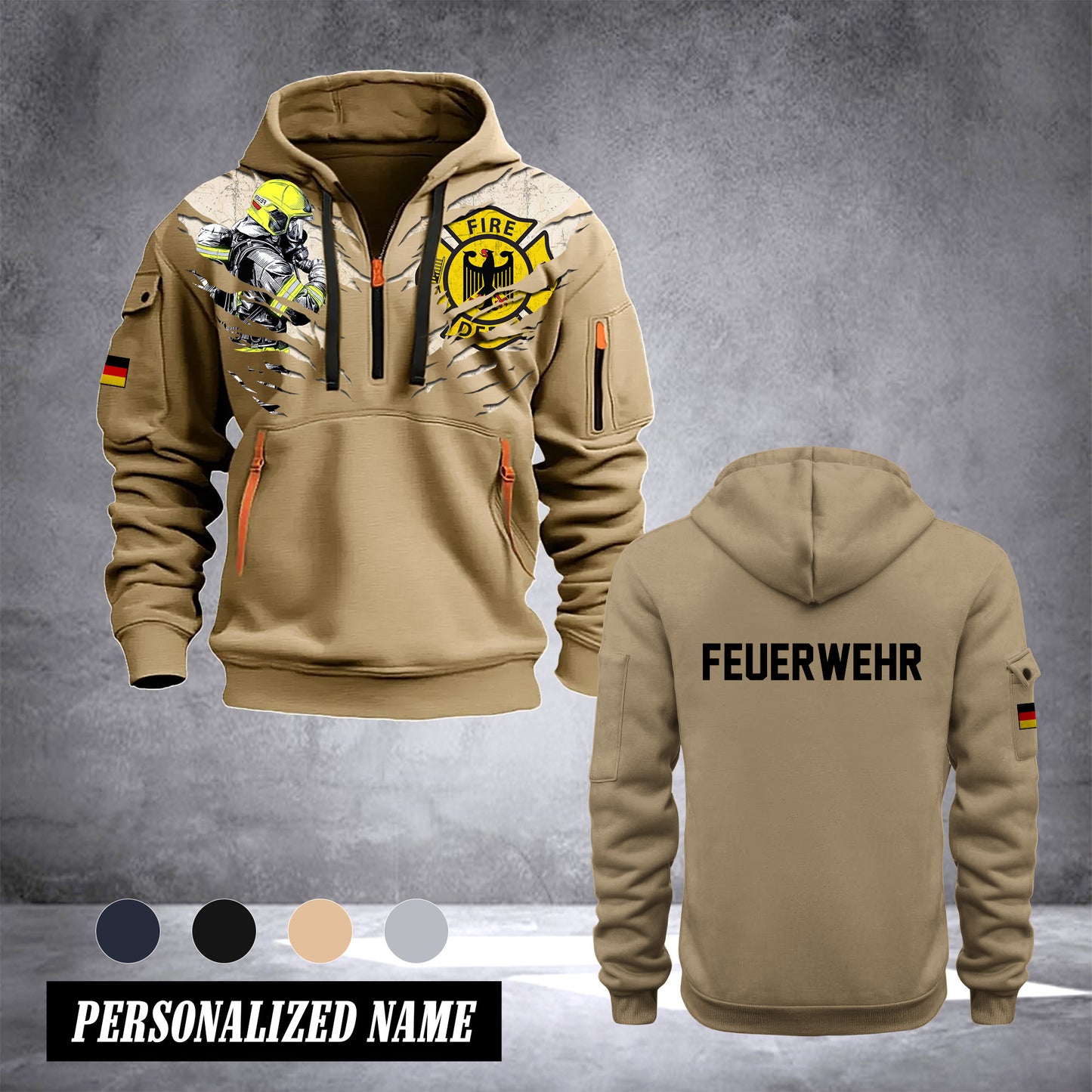 Firefighter Germany customize Hoodie Half Zipper DBZ