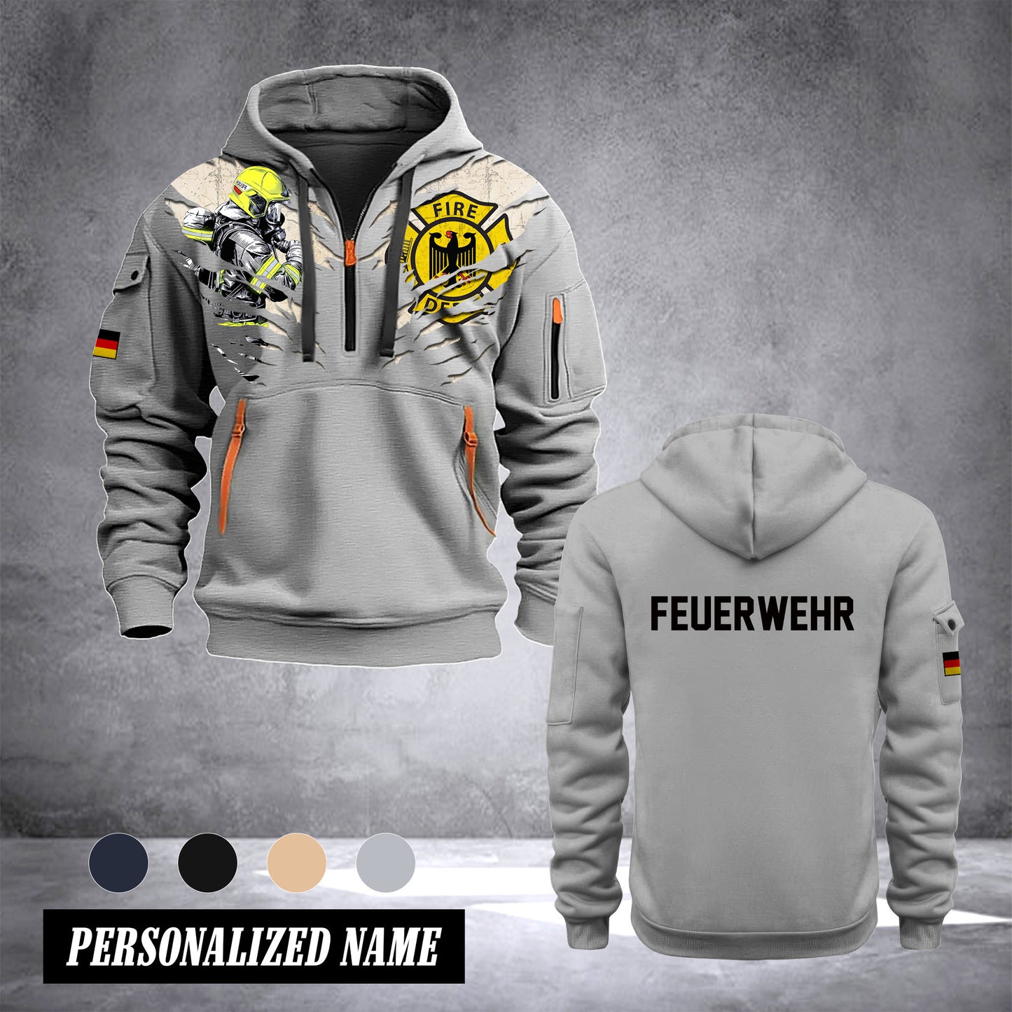 Firefighter Germany customize Hoodie Half Zipper DBZ