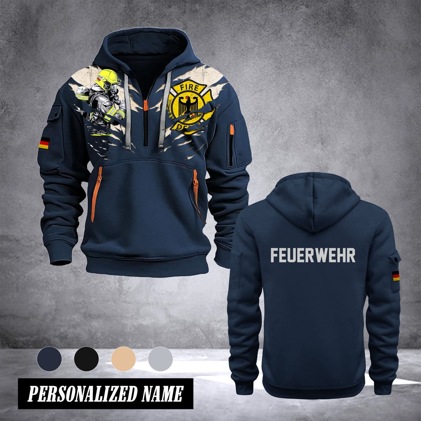Firefighter Germany customize Hoodie Half Zipper DBZ