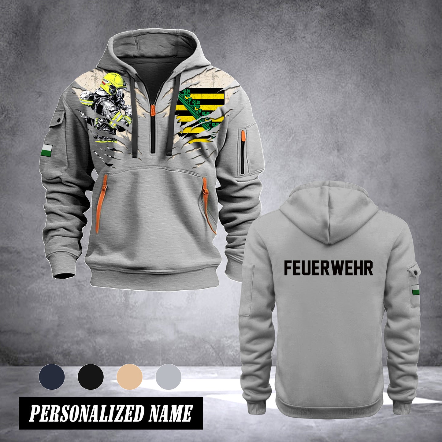 Firefighter Sachsen Germany customize Hoodie Half Zipper 233