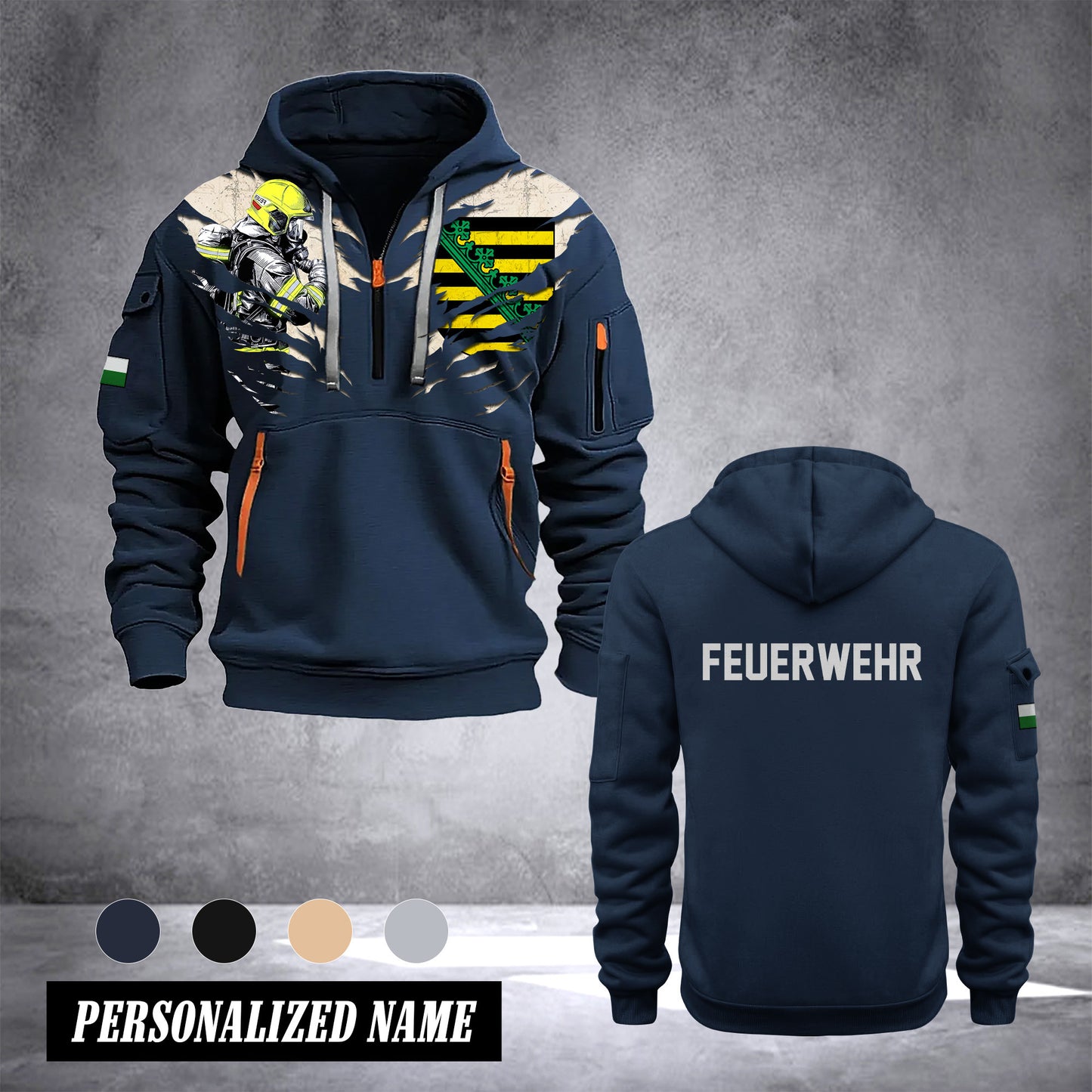 Firefighter Sachsen Germany customize Hoodie Half Zipper 233