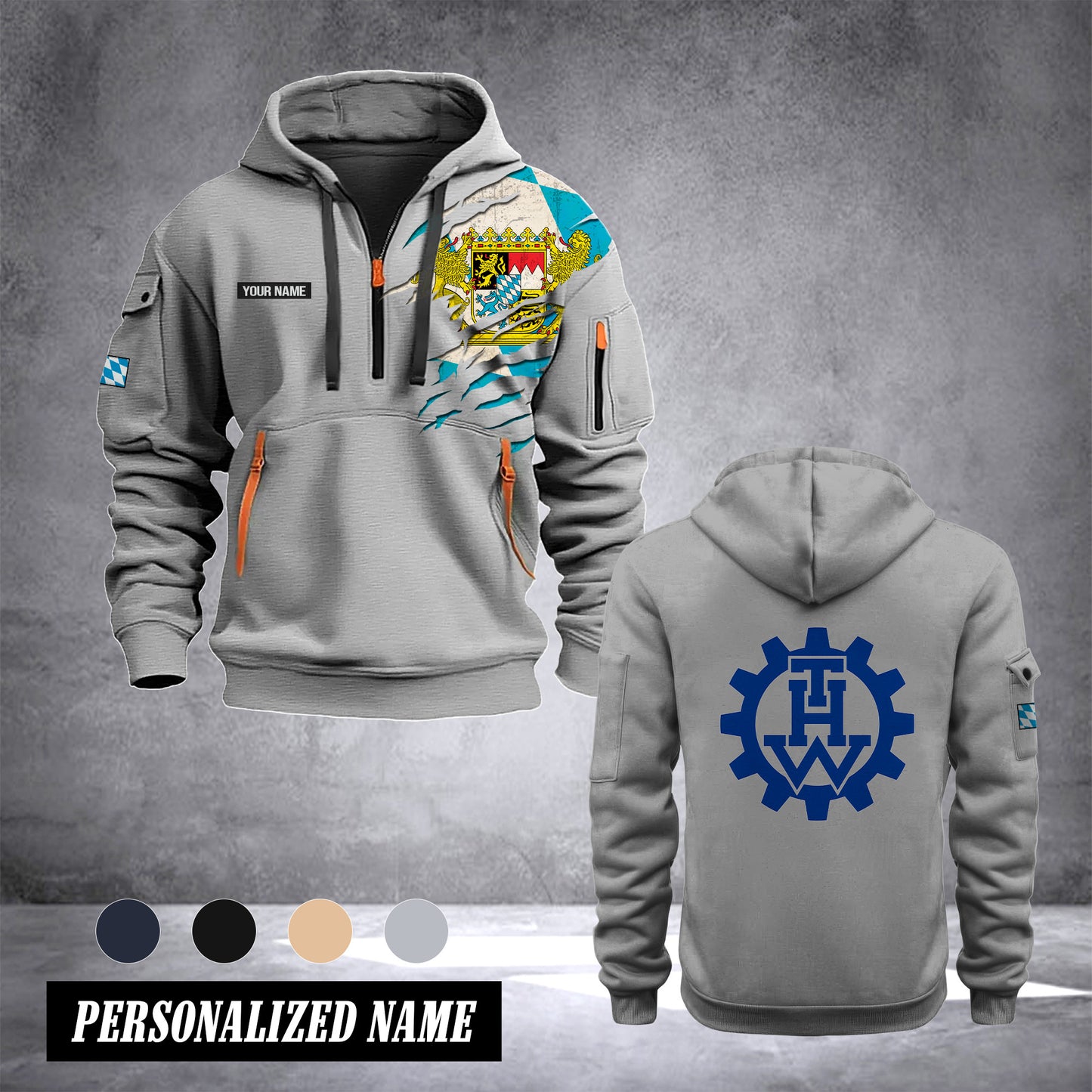 THW Bayern / Bavaria customize Hoodie Half Zipper NLG