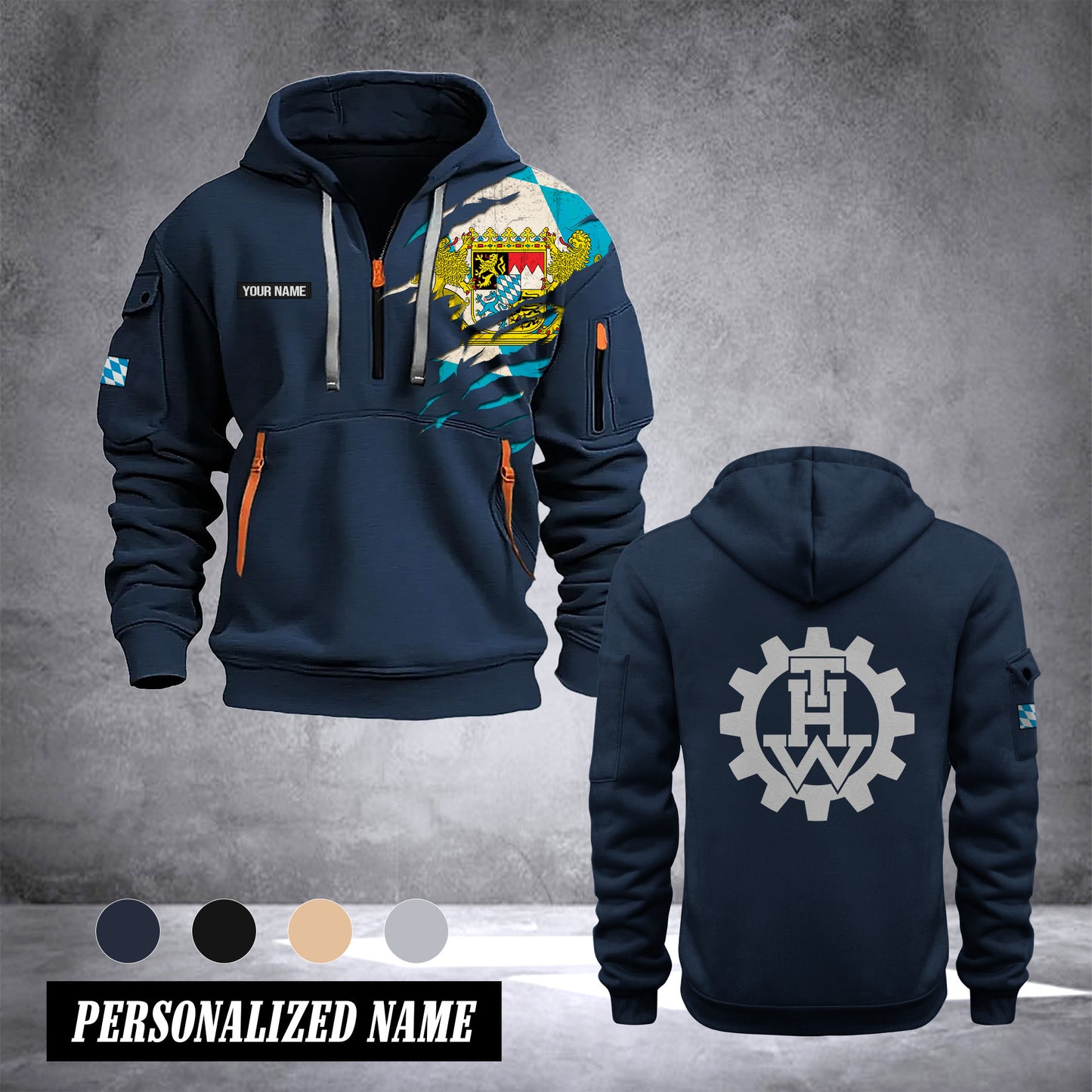 THW Bayern / Bavaria customize Hoodie Half Zipper NLG