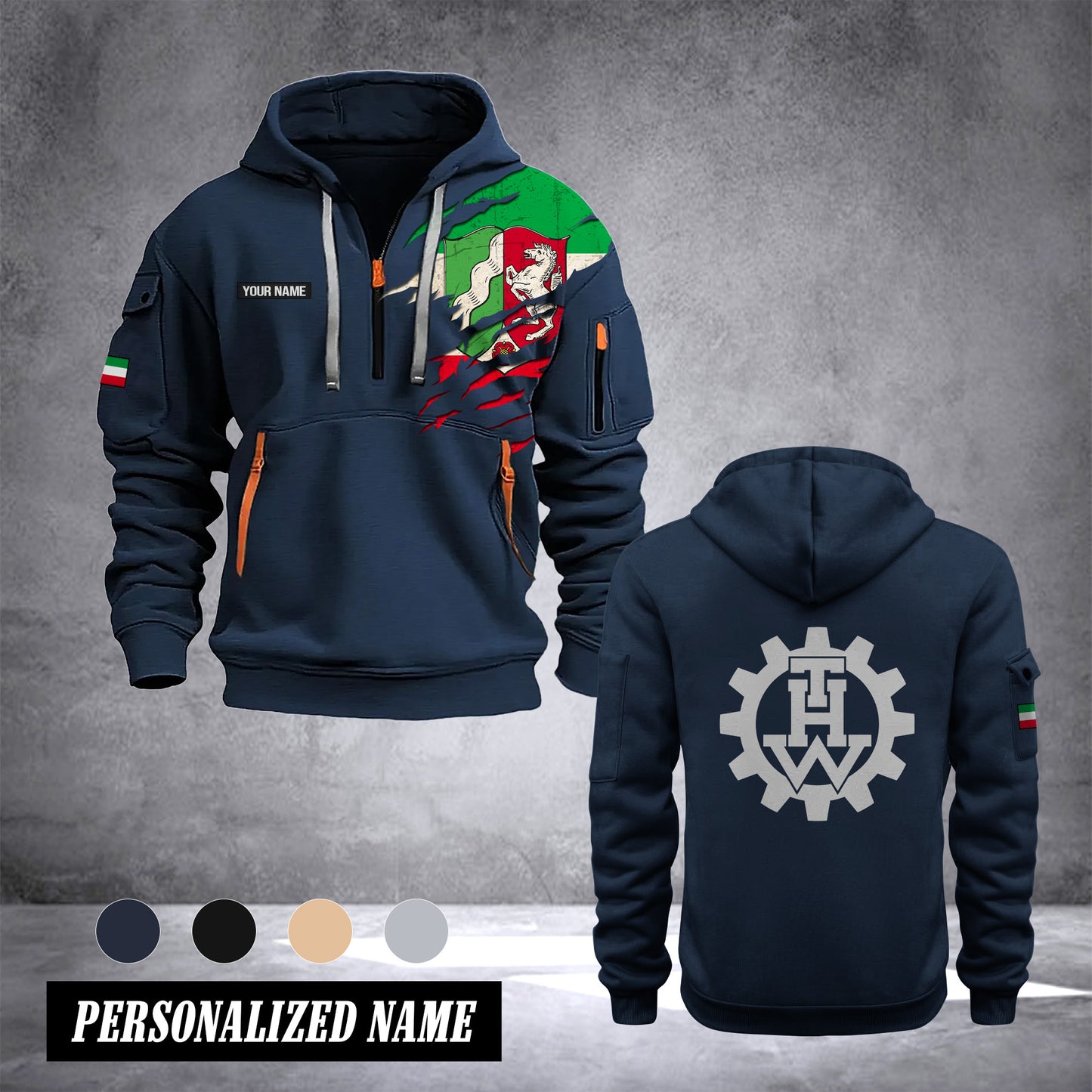 THW North Rhine-Westphalia customize Hoodie Half Zipper NLG