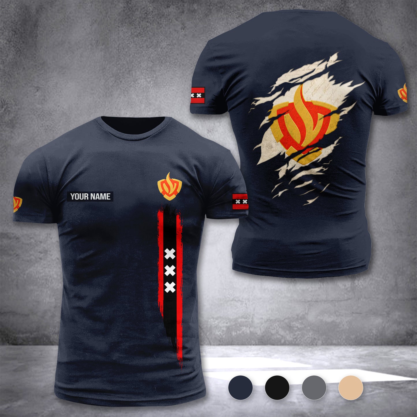 Firefighter Amsterdam Netherlands customize T-shirt back