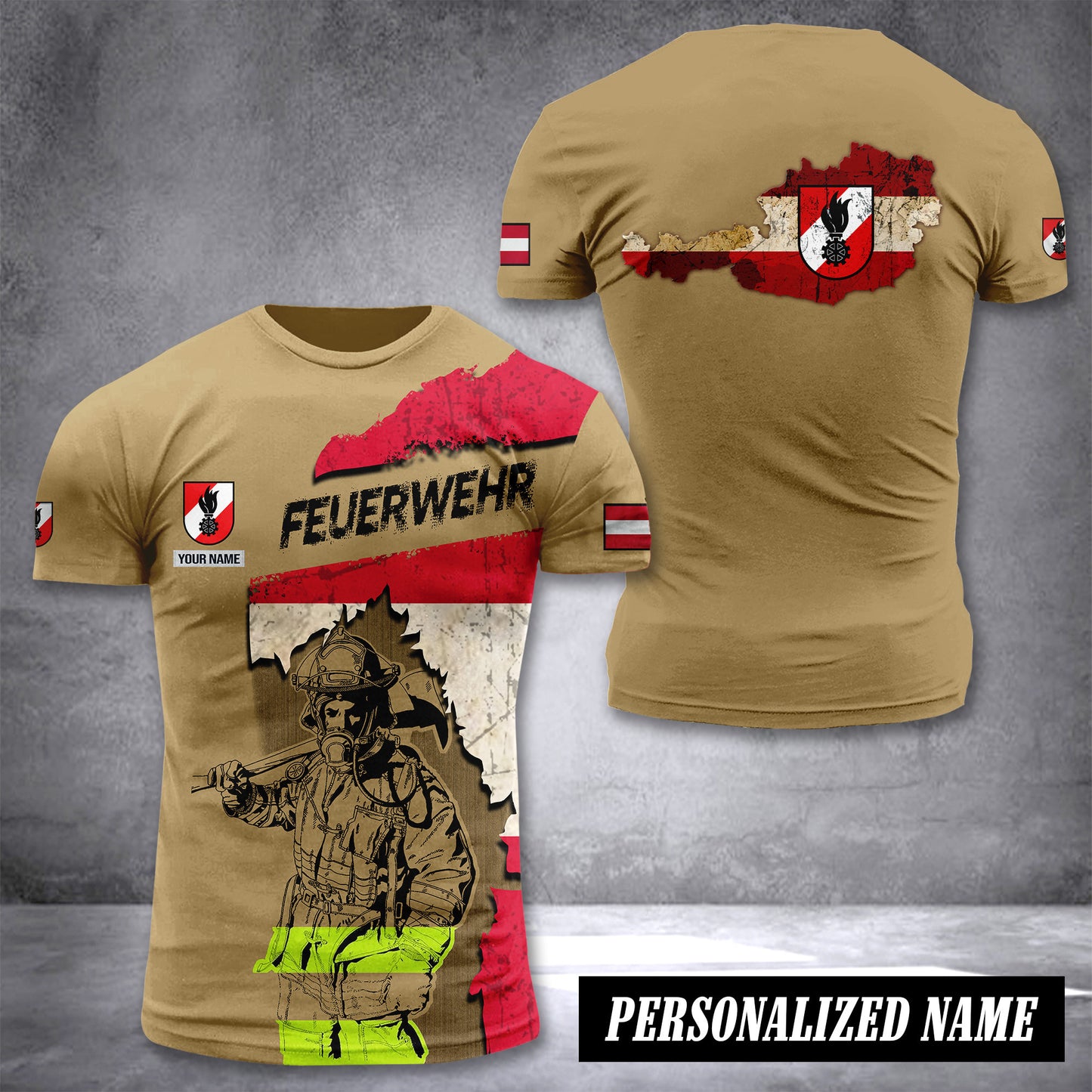 Firefighter Austria customize T-shirt 3d flag icon