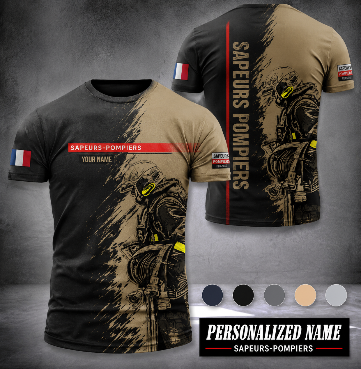 Firefighter France customize T-shirt  Gr