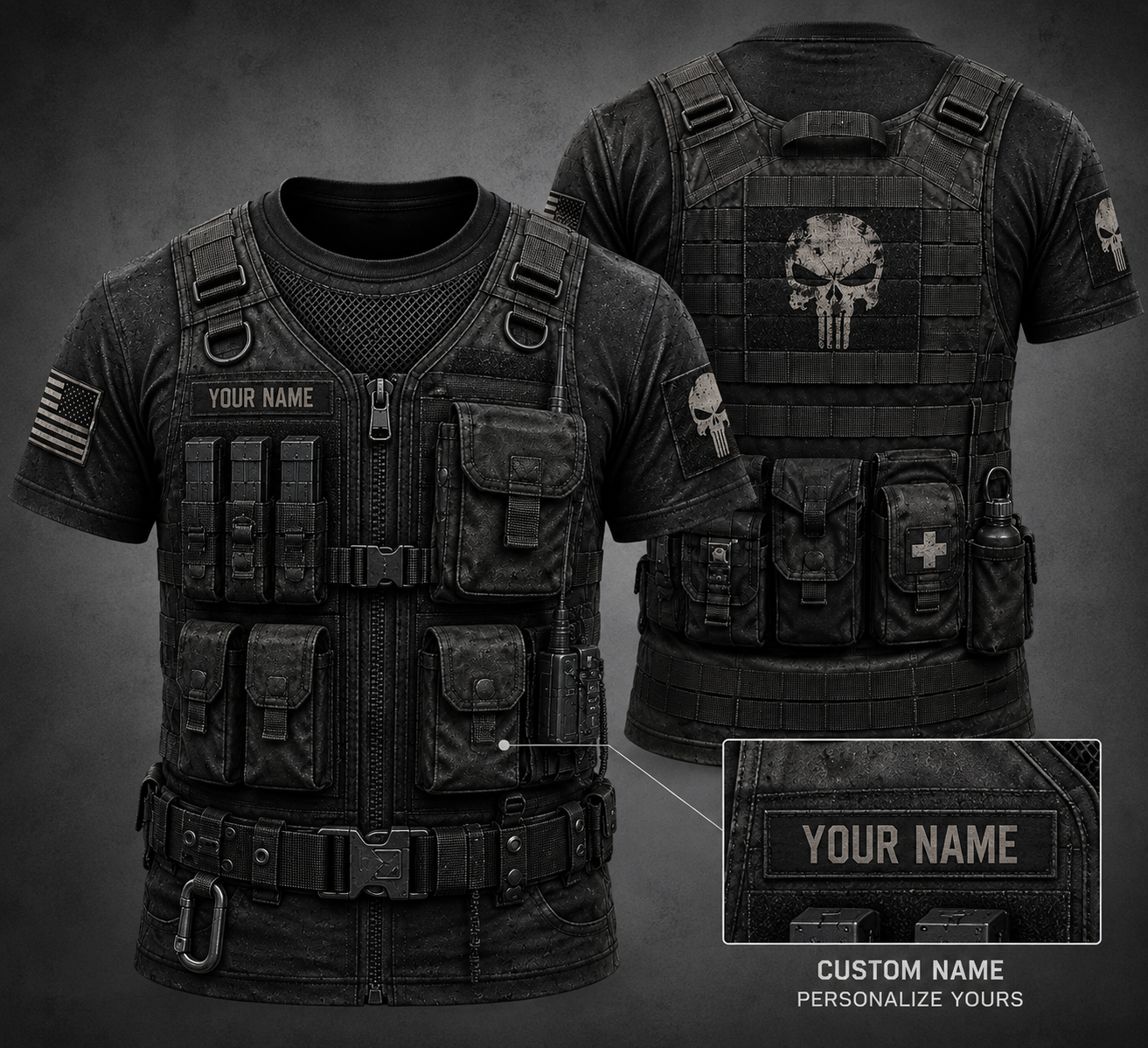 USA tatical vest customize T-shirt pun