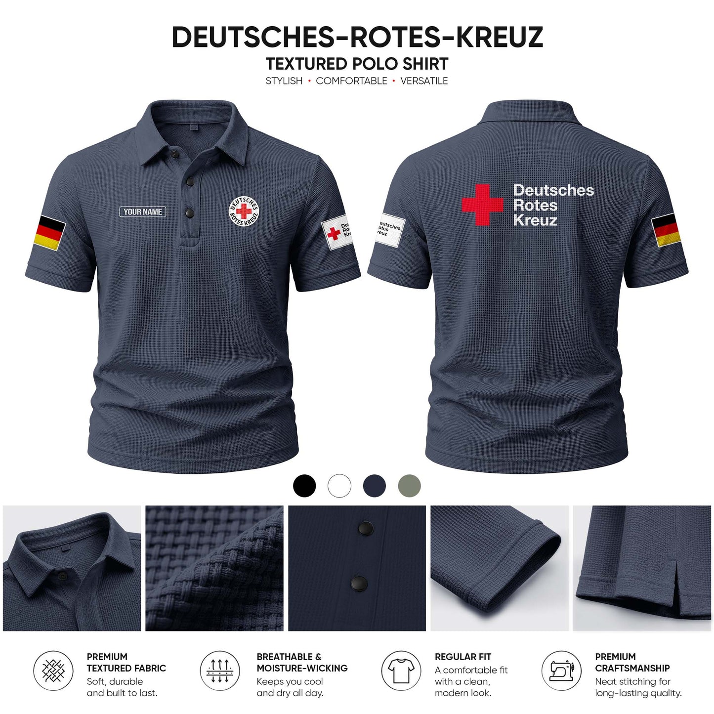 Deutsches Rotes Kreuz customize Casual Short Sleeved Bone Flower Solid Color