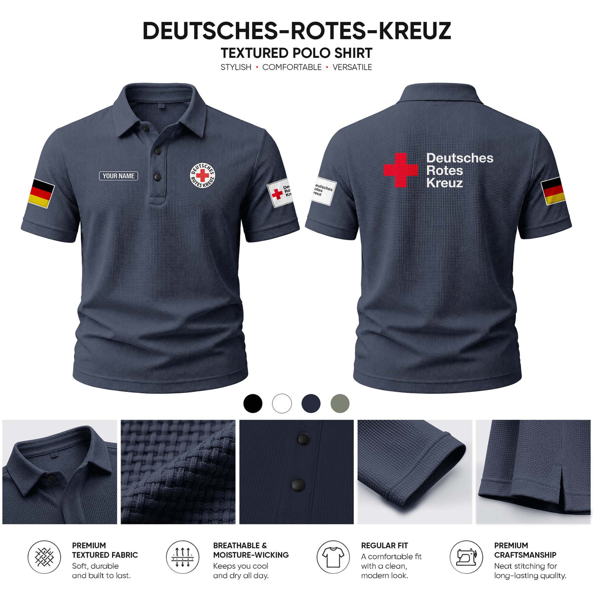 Deutsches Rotes Kreuz customize Casual Short Sleeved Bone Flower Solid Color