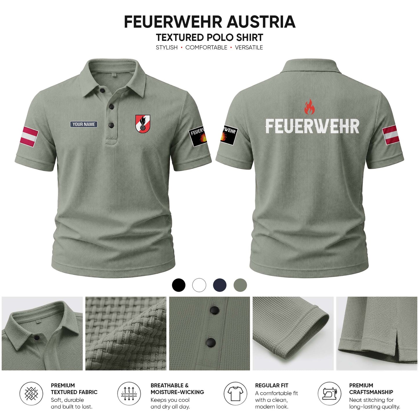 Firefighter Austria customize Casual Short Sleeved Bone Flower Solid Color