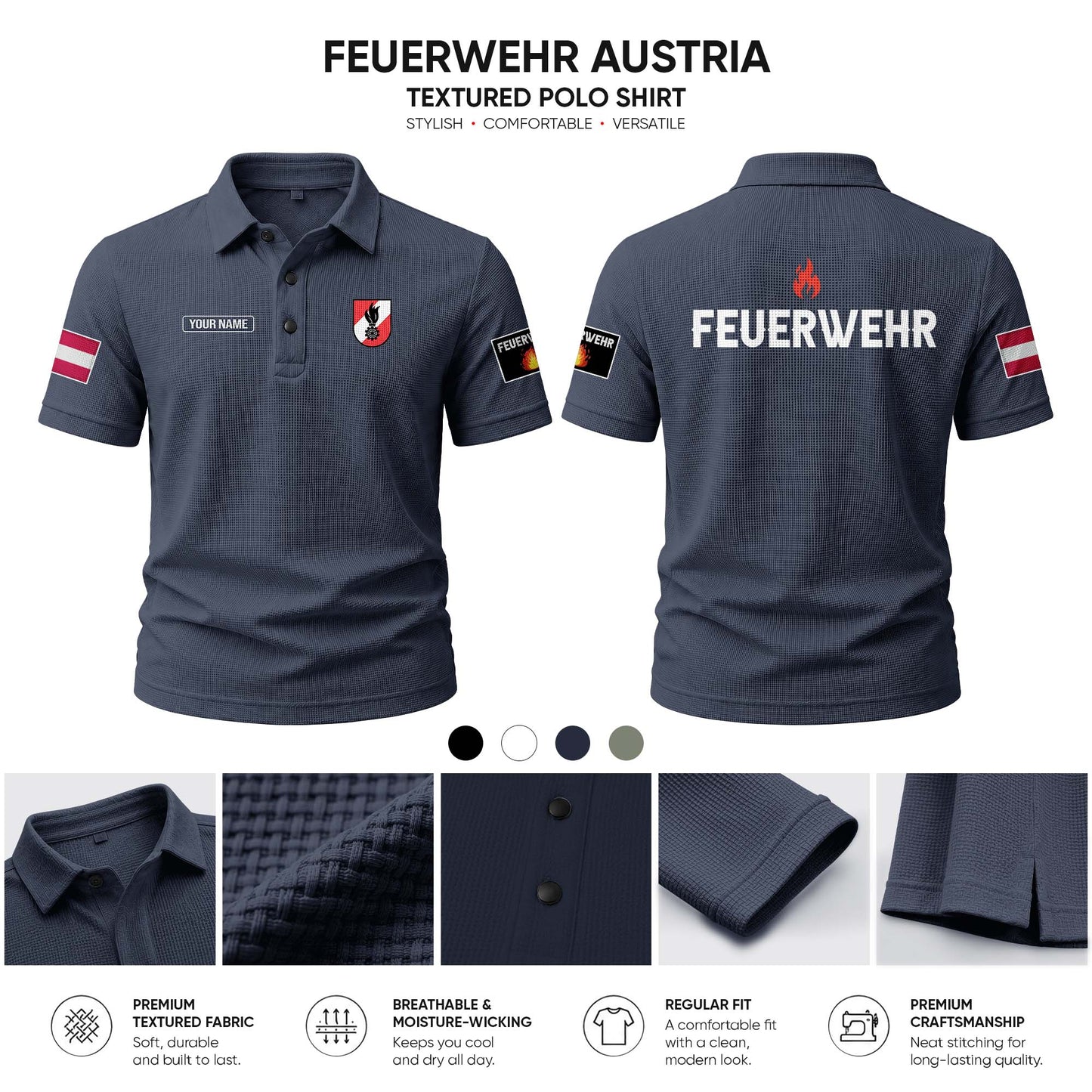 Firefighter Austria customize Casual Short Sleeved Bone Flower Solid Color