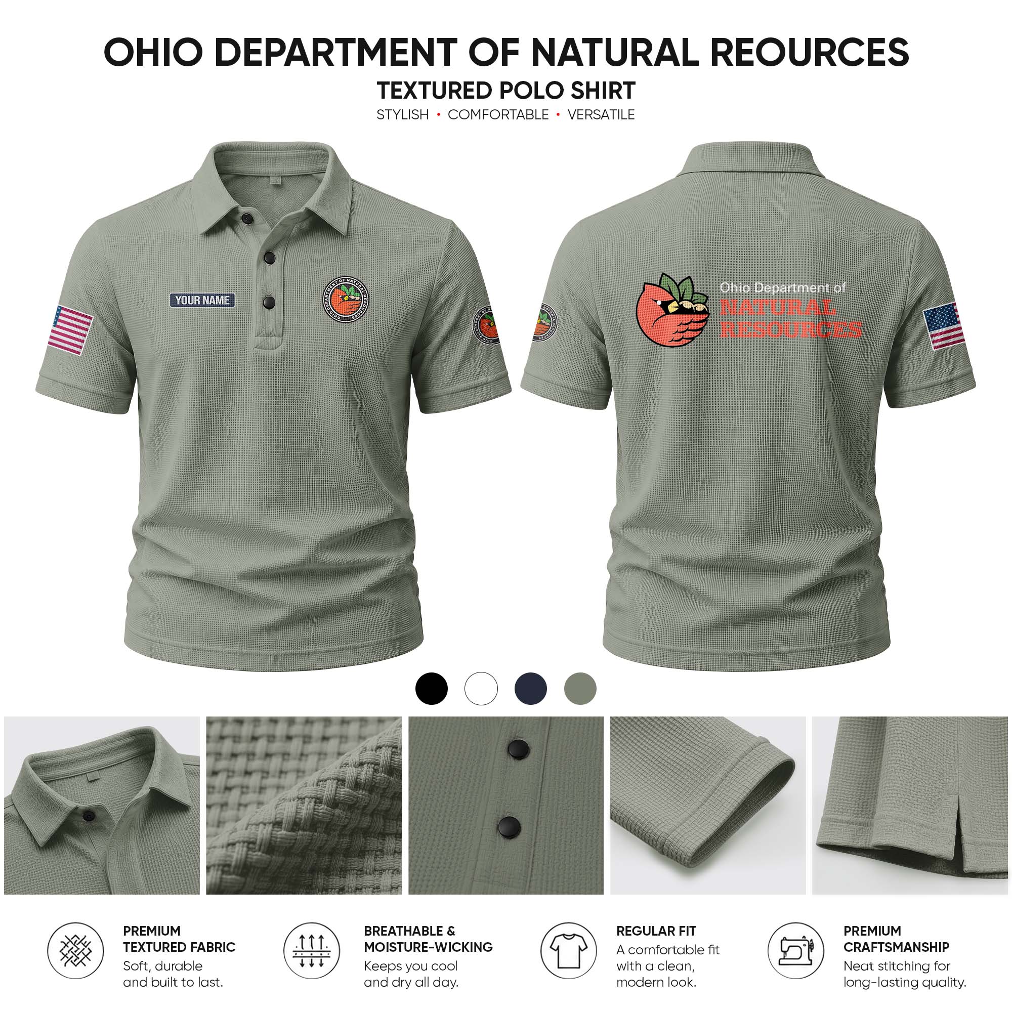 Ohio Department of Natural Resources customize Casual Short Sleeved Bone Flower Solid Color 278