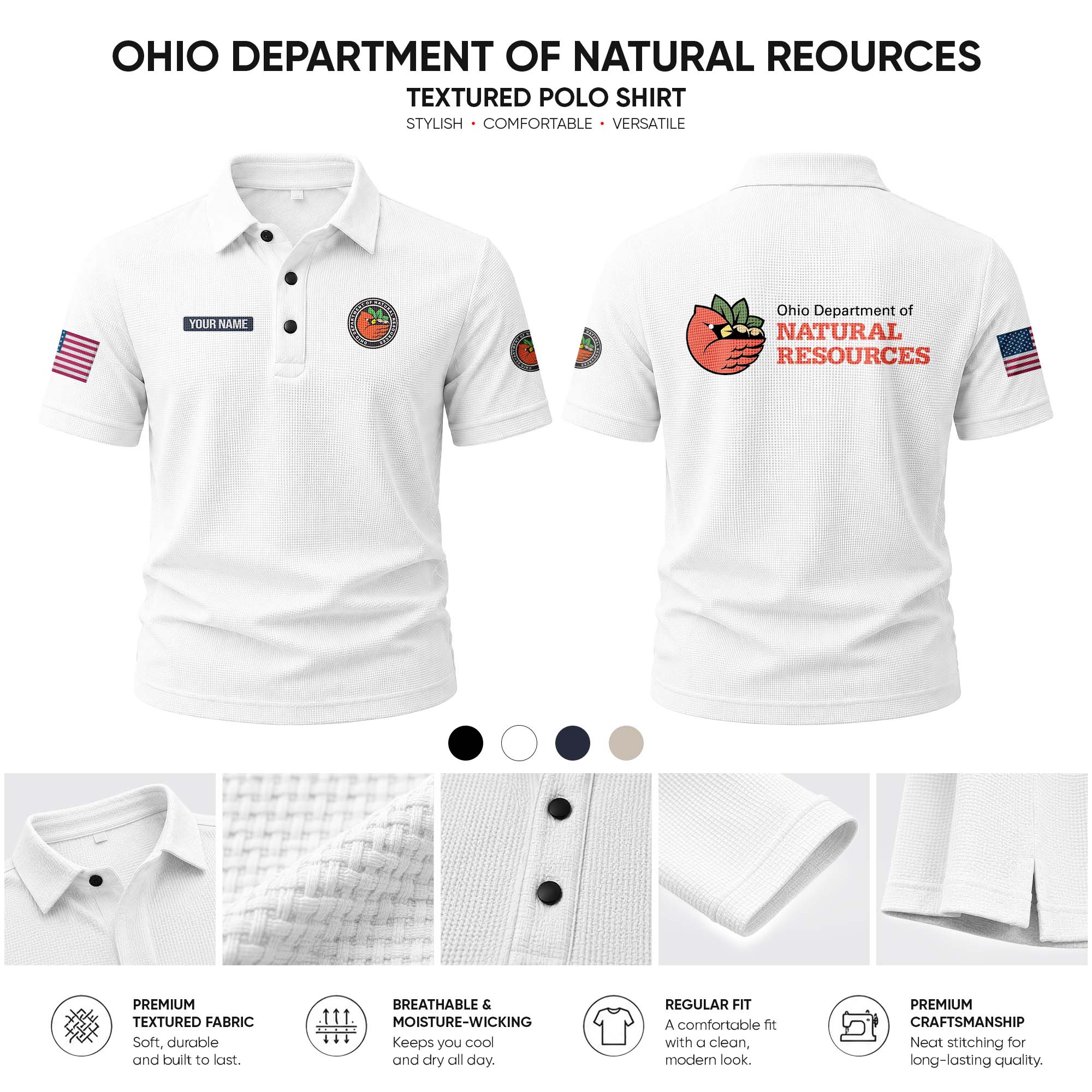 Ohio Department of Natural Resources customize Casual Short Sleeved Bone Flower Solid Color 278